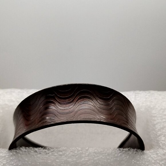 Textured Copper Etched Wave Design Wide Cuff Bracelet - Picture 5 of 11